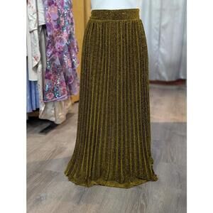 GoldTone Metallic Shimmer Pleated Skirt